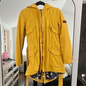Yellow Hooded Raincoat with Water-Resistant Fabric